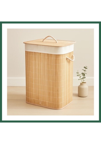 Bezos Bambu Kirli Çamaşır Sepeti 40x30x60 Cm - Kapaklı İpli Kumaş Torbalı Bzs01 Diğer