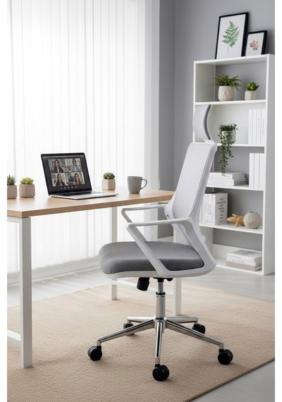 Ofisbazaar Alf Beyaz Fileli Yönetici Koltuğu Ergonomik Başlıklı Ofis Koltuğu Gri Gri