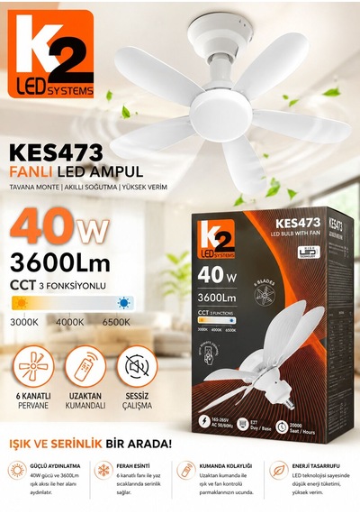 K2 40w E27 Vantilatörlü Led Ampul 3 Renk 100-220v