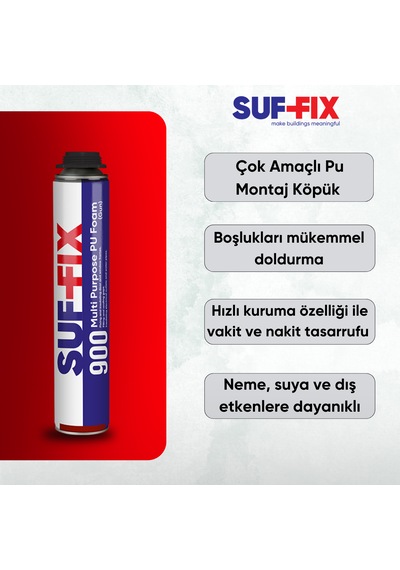 Suf-fix 900 Tabancalı Pu Montaj Köpüğü 750ml 3 Adet Kontrollü Genleşen Usta Köpüğü