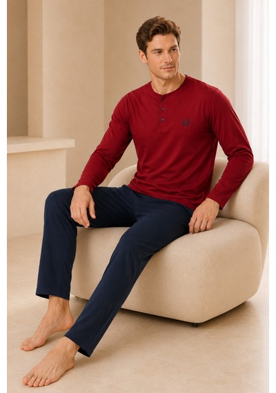 Loule Erkek Bordo Penye Yazlık Kışlık Pijama Takımı 4 Parça