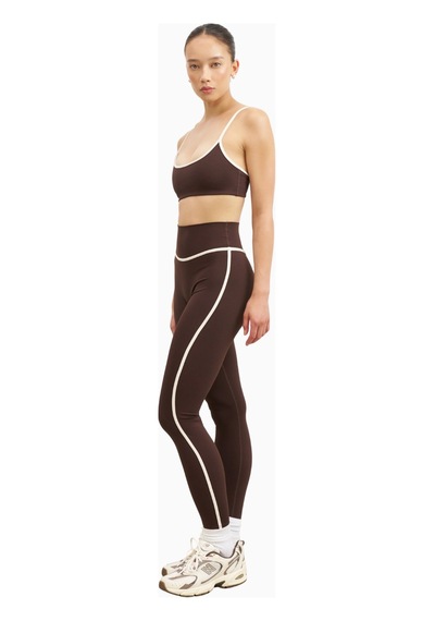 Because Of Alice Base Contrast Trim Leggings Yüksek Bel Şekillendirici Kadın Tayt Kahverengi
