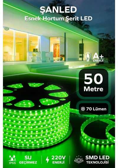Hortum Esnek 220v Şerit Led Yeşil 50 Metre 50 Metre