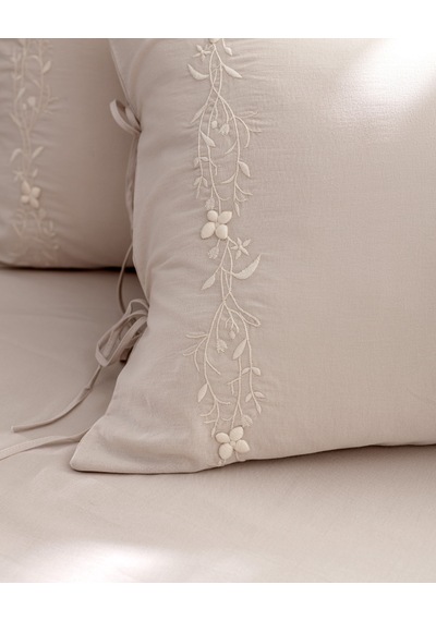 Madame Coco Loris King Size %100 Pamuk Nakışlı Nevresim Takımı - Bej Ekru