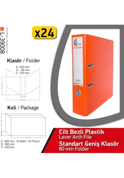 Laçin Klasör Turuncu Geniş 24 Adet 1 Koli