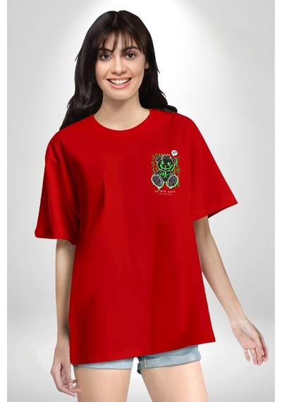 Artık Katlan Kırmızı Oversize Unisex Ön Ve Sırt Baskılı Tişört Kırmızı
