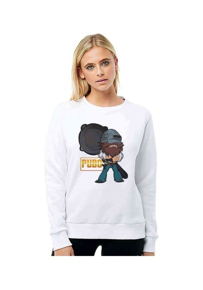 Pubg Tava Baskılı Beyaz Kadın Sweatshirt