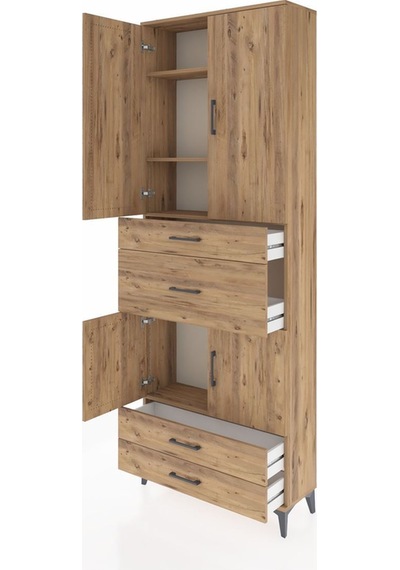 Arges Dolap 4 Raflı 4 Çekmeceli 4 Kapaklı 88x30x243 Çam-çam Atlas Çam