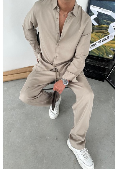 Taş Tensel Kumaş Basic Relaxed Gömlek Taş