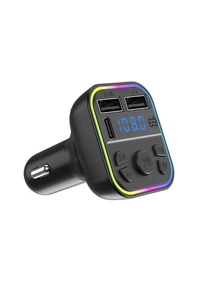 Tr Aft-12 Bluetooth 5.0 Araç İçi Fm Transmitter - 3 Portlu 2x Usb-a + 1x Usb-c Rgb Led Ekranlı Şarj Cihazı Aft-