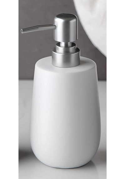 Stone Lüks Camsı Mat Seramik Banyo Mutfak Sıvı Sabunluk Bulaşık Deterjanlık Gümüş Silver Kapak Beyaz