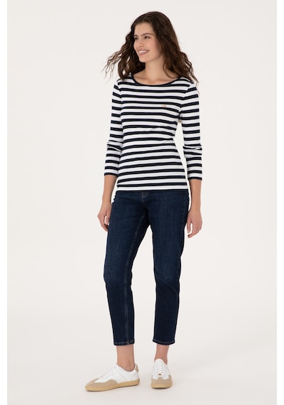 U.S. Polo Assn. Kadın Lacivert Çizgili Bisiklet Yaka Sweatshırt 50314203-VR033