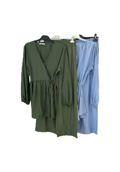 Hasenna Z-521 Pile Ve Kimono Detaylı Pantolonlu Çilek İkili Takım Haki