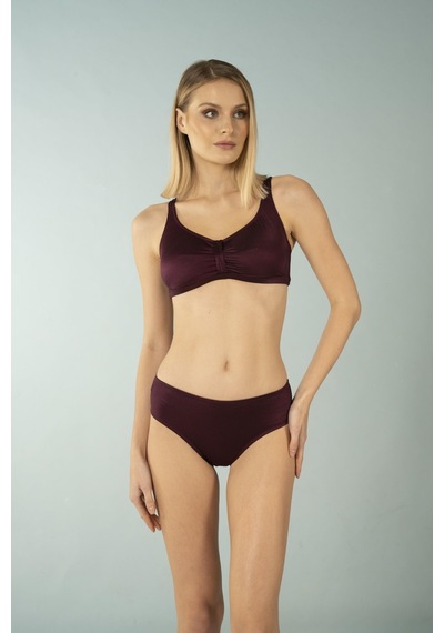 Estiva Luplu Toparlayıcı Yüksek Bel Büyük Beden Bikini Takımı - Mürdüm Çok Renkli