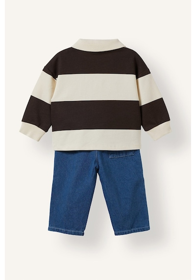 Defacto Çizgili Polo Yaka Ayı Desenli Sweatshirt Ve Pantolon 2li Takım Erkek Bebek I3307a526wnbg734 Bej-bg734