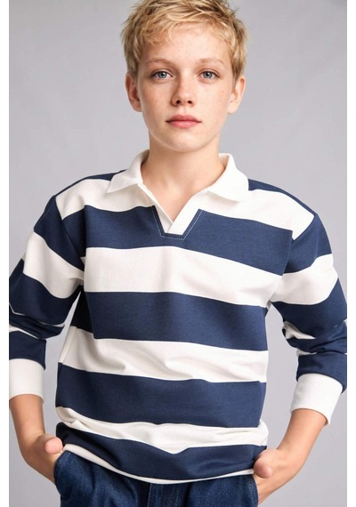 Defacto New Regular Fıt Uzun Kollu Apaş Yaka Pamuklu Lacivert Sweatshirt Erkek Çocuk H7130a826aunv256 Lacivert-nv256
