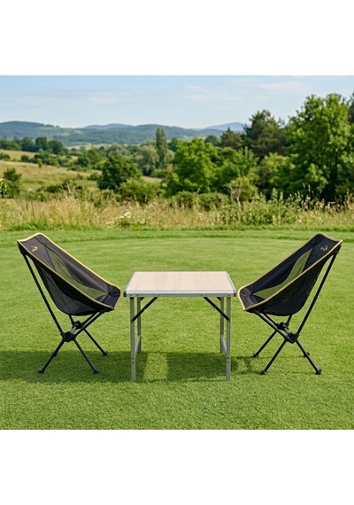 Yek Outdoor Mdf Katlanır Masa Küçük + 2 Pratik Sandalye Set Gri