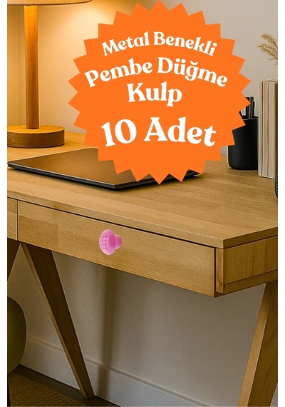 10 Adet Metal Benekli Yuvarlak Düğme Kulp - Çocuk Odası, Mutfak Ve Dolap İçin Modern Çekmece Kulbu Pembe Pembe