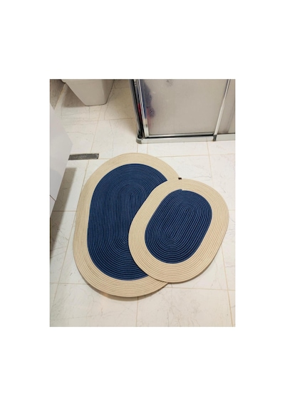 Jüt,hasır,2 Li,banyo Paspas Takımı,bohem Tarzı Banyo Takımı,iskandinav Paspas/sepet İndigo Krem İndigo Krem