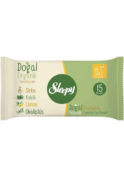 Sleepy Doğal Organik Pamuklu Islak Cep Mendili 3x15'li 3'lü Set