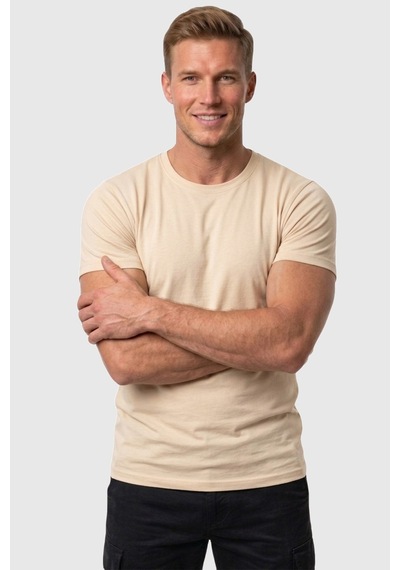 Rizzup Erkek Krem Slim Fit %90 Pamuk Likralı Yumuşak Dokulu Basic Tişört 1801131