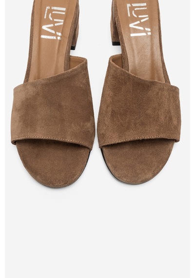Luvi Shoes Delavıe Toprak Süet Hakiki Deri Kadın Kalın Topuklu Terlik