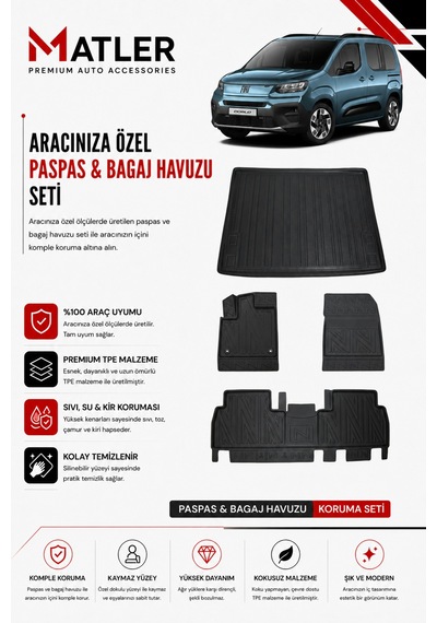 Fiat Doblo 2026 Model 4d Ekstra Havuzlu Paspas Ve Bagaj Havuzu Set