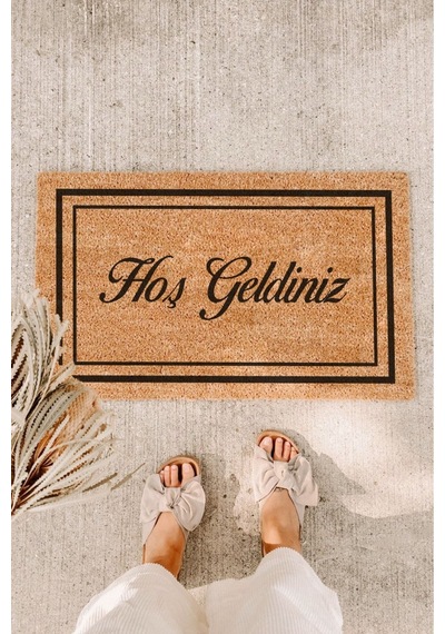 Çerçeveli Hoş Geldiniz Kalın Koko Kapı Önü Paspası Tek Renk
