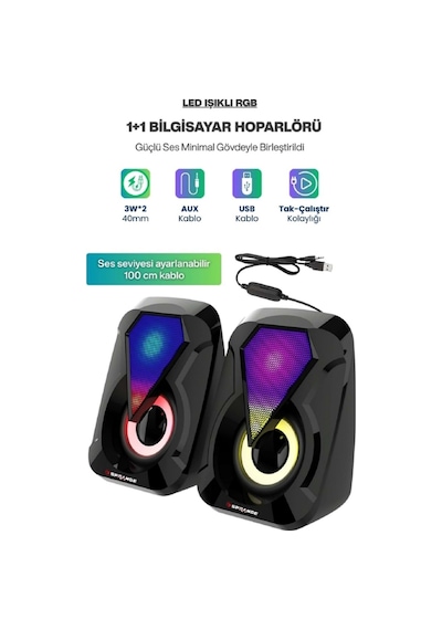 Sprange Sr-pn785 2.0 Rgb Işıklı Multimedia 5v 3w 2 Gaming Oyuncu Speaker -siyah