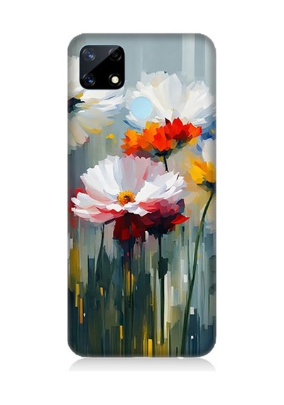 Realme C25 Uyumlu Soyut Çiçek Dokunuşları Desenli Silikon Kılıf Çok Renkli