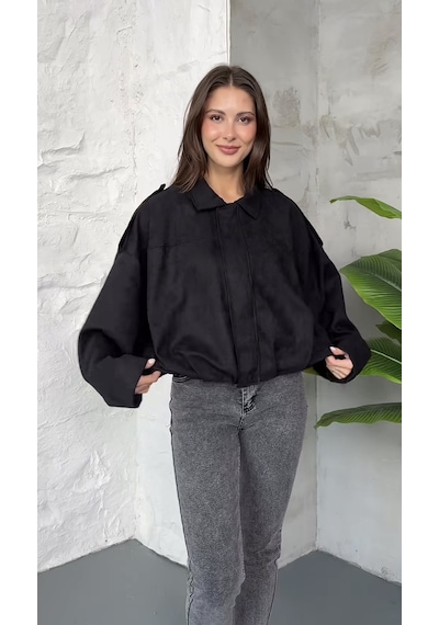 Prifaldi Zr Oversize Süet Bomber Ceket Siyah