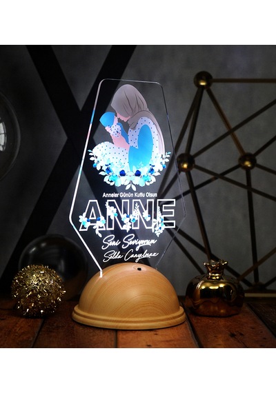 Tesettürlü Anneye Hediye Led Lamba, Anneler Günü İsimli Hediye