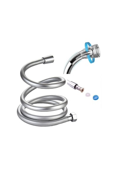 Smartizi Ultra Dayanıklı Gri Duş Spirali 150 Cm - Patlamaya Ve Kırılmaya Karşı Dirençli Esnek Pvc Yapı - Paslanmaz G1/2 Üniversal Bağlantı