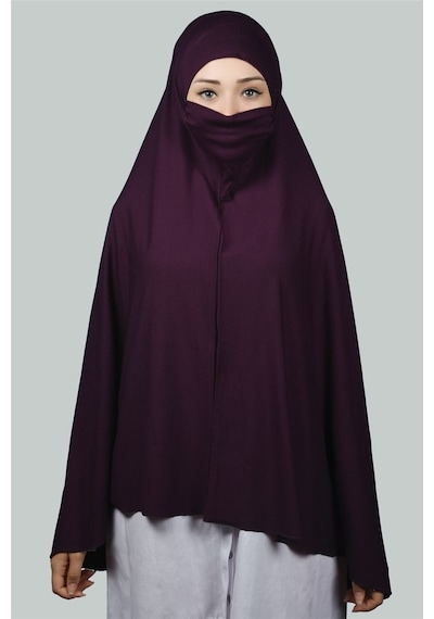 Altobeh Hazır Türban Peçeli Pratik Eşarp Tesettür Nikaplı Hijab - Namaz Örtüsü Sufle (5XL) - Mürdüm