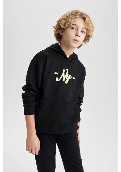DeFacto Erkek Çocuk Oversize Geniş Kalıp Kapüşonlu Sırt Baskılı Sweatshirt B6135A824SPBK81