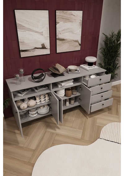 Asra Trend Lüks Konsol Tv Ünitesi %100 Mdf Salon Ve Yemek Odası Ünitesi Knsl06 Kül Gri