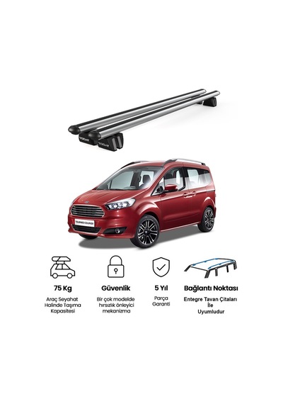 Pençe Ford Tourneo Courier 2014 Ve Sonrası Uyumlu Gri Ara Atkı Port Bagaj Tavan Barı
