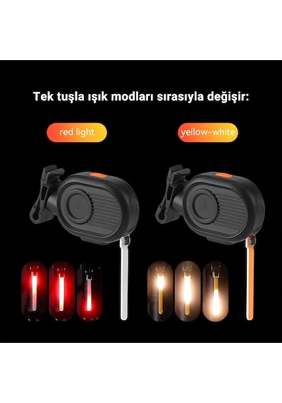 8821 Usb Şarjlı Bisiklet Arka Lamba Cob Led, 3 Modlu, Type-c, Damla Tasarım Siyah