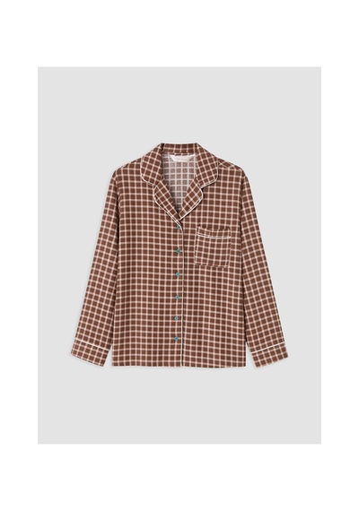 Lcw Dream Kahverengi Gömlek Yaka Ekose Kadın Pijama Takımı
