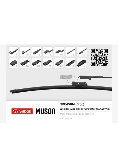 Silecek - 690 - Süpürgesi Muz Tipi 450mm Multi Adaptörlü - Kmrsfres - Ergonomik