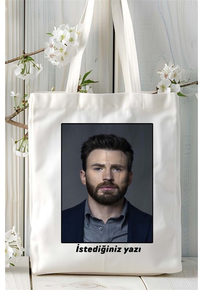 Art Hediye Chris Evans Baskılı Bez Çanta Omuz Çantası Kişiye Özel Desen 2 Çok Renkli