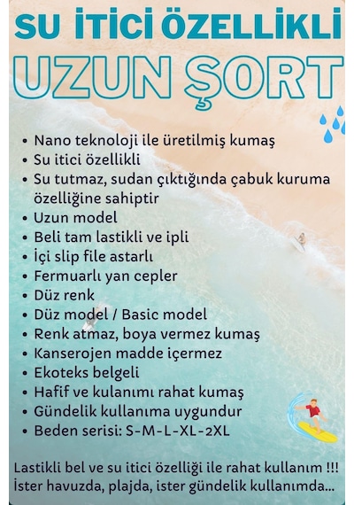 Miami Beach Lacivert Uzun Boy Basic Model Su İtici Özellikli Düz Renk Erkek Plaj Deniz Şort Mayo - 2206-lacivert 001