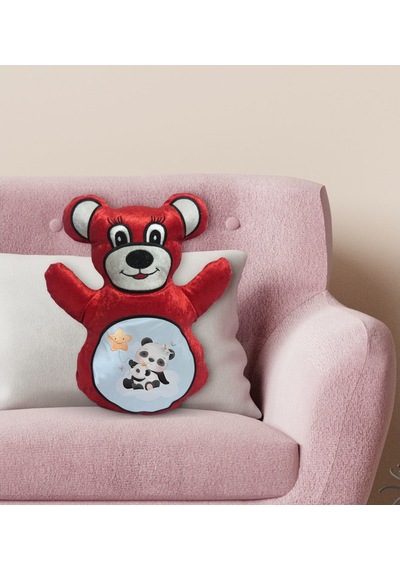 Bk Gift Sevimli Pandalar Tasarımlı Kırmızı Ayıcık Yastık-4