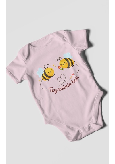 Morivokids Teyzesinin Balı Kısa Kollu Bebek Body %100 Pamuk Bebe Pembe