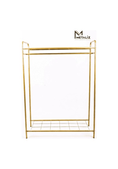 Metaliz Concept Metal Elbise Askılığı & Ayakkabılık Taşınabilir Giyim Organizeri Raflı Gold