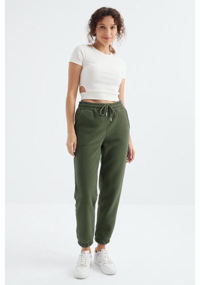 Çağla Yüksek Bel Basic Bağcıklı Jogger Polar Kadın Eşofman Alt - 94622 Çağla