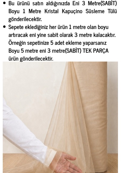 Azra Kına Kapuçino Süsleme Tülü, 1 Metre, Nişan Tülü Bohça Tülü, Gelin Damat Düğün Konvoy Kapı Valiz Süsleme, Kristal Tül, Hediye Süsü, 100 Cm