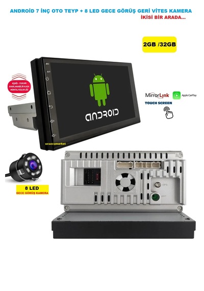 7 Inç Oto Teyp 2gb/32gb - 8 Led Gece Görüş Geri Vites Kamera