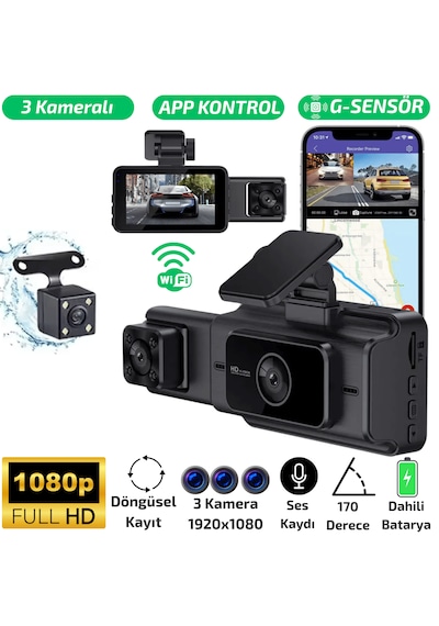 Kingline K-17 Wi-fi Full Hd 3 Kameralı Araç Güvenlik Kamerası