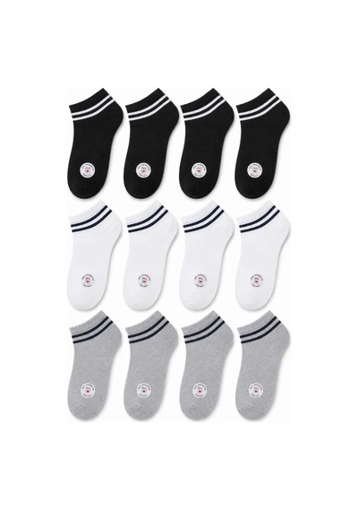 Unisex Çizgili Patik Çorap 12'lı %85 Pamuklu Geri Dönüşüm İplikli, İnce Dikişli Spor Çok Renkli 12'li, 36-40
